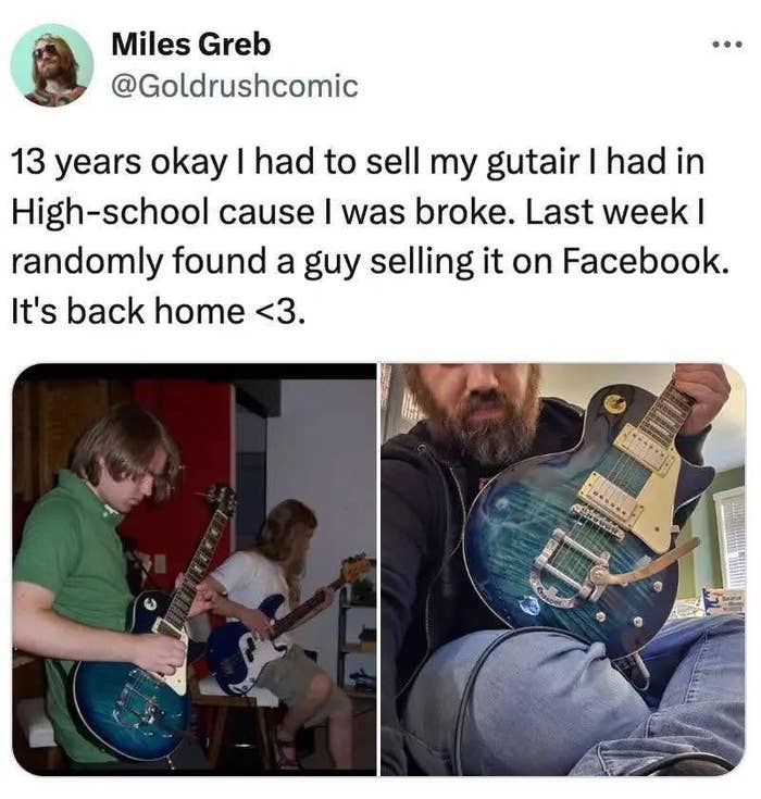 A man shares a story on Twitter about reuniting with a guitar he sold 13 years ago