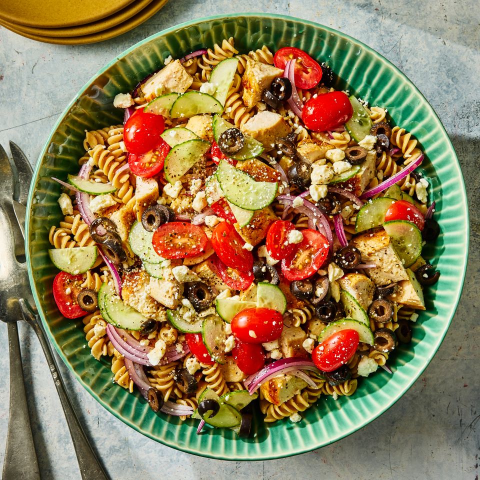 A recipe image of High-Protein Chicken Pasta Salad