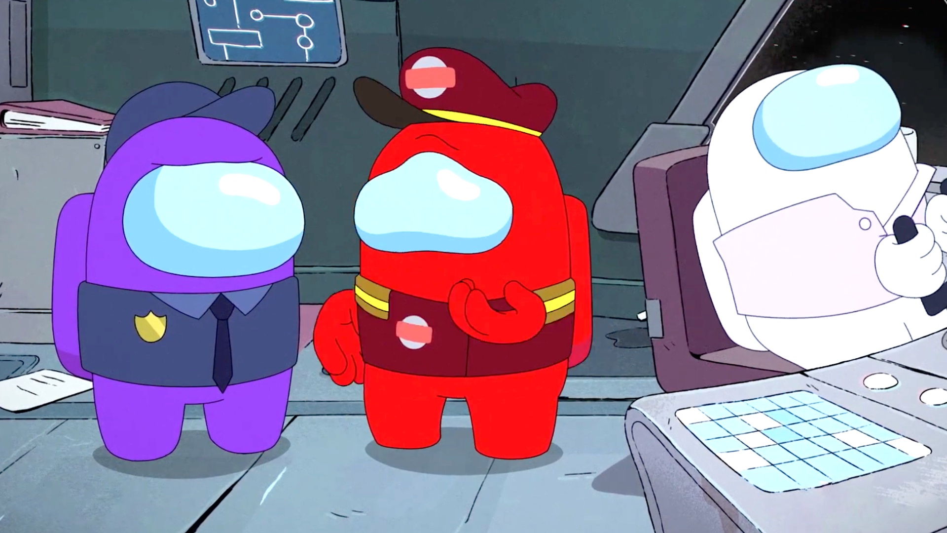 The crew meets Captain Red on Among Us