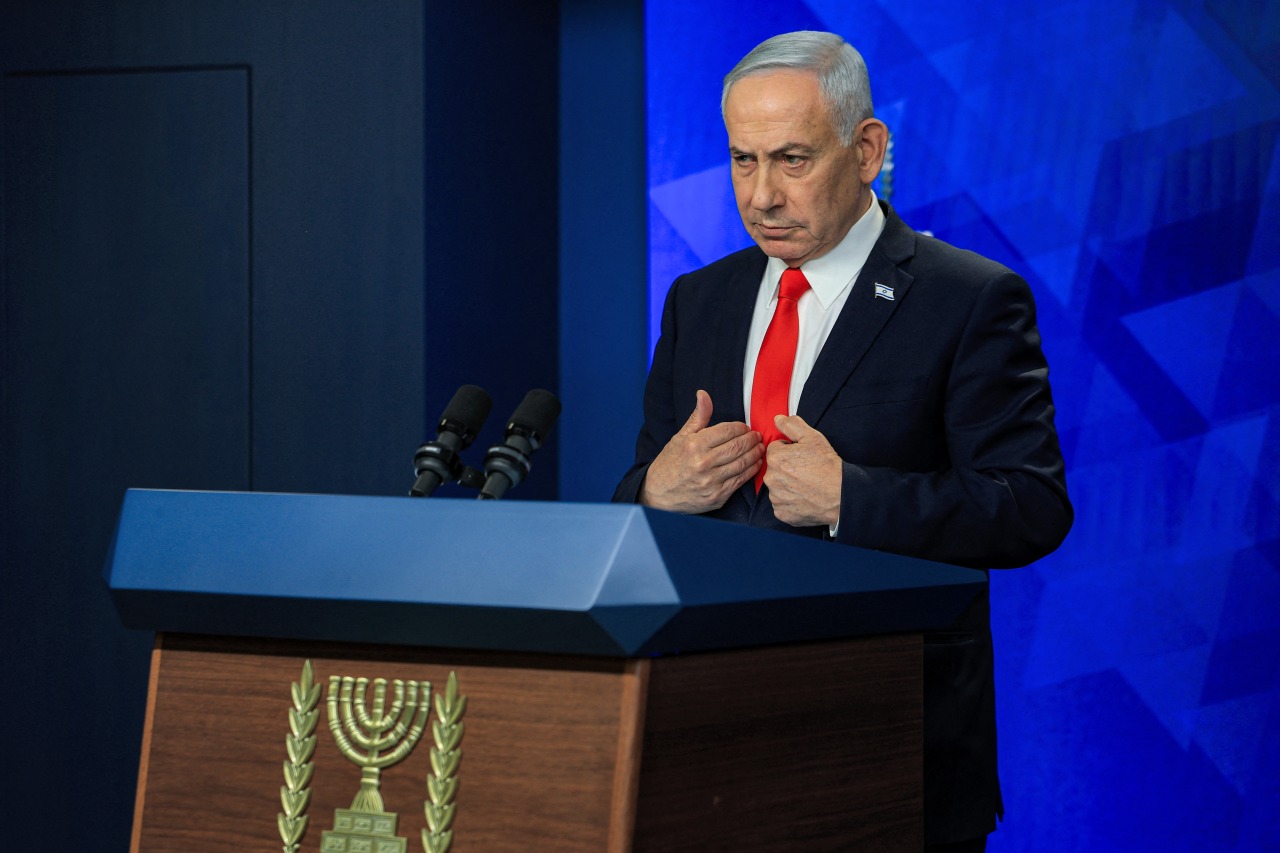 Netanyahu at a news conference in Jerusalem on Monday.