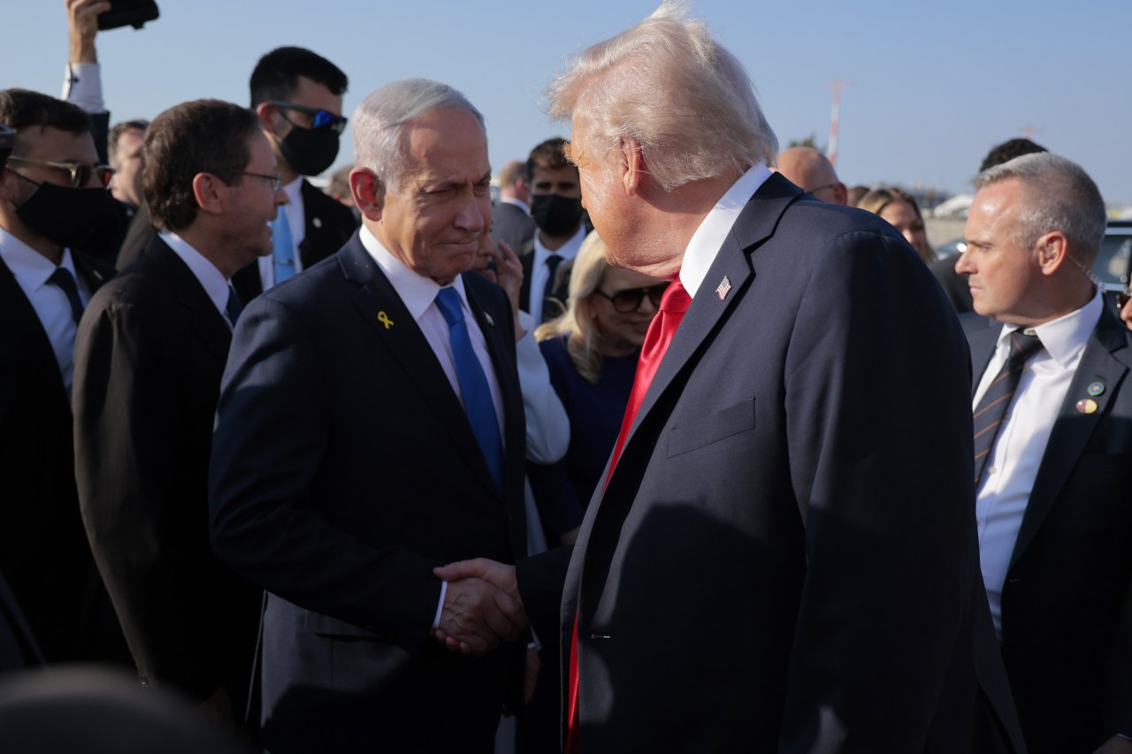 Netanyahu and Trump in Tel Aviv in October. Trump visited the country shortly after Hamas released its remaining Israeli hostages.
