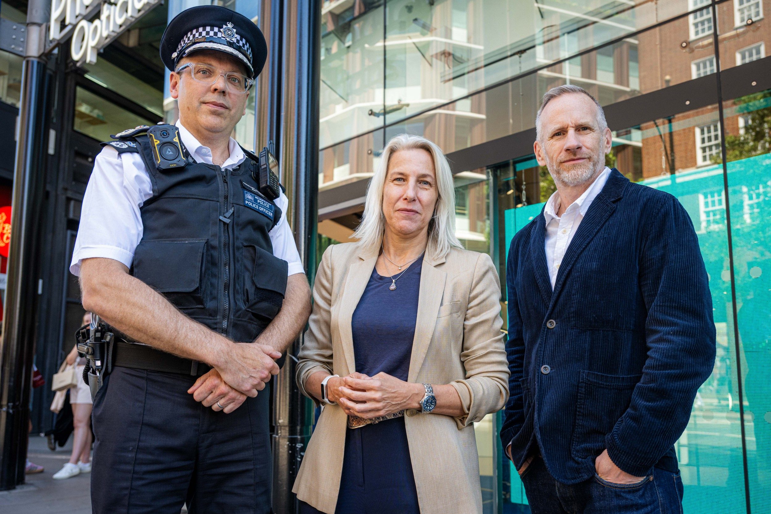 Industry figures including, left to right, Mr Twist, Helen Dickinson, chief executive of BRC, and Chris Brook-Carter, chief executive of Retail Trust, have called for tougher sanctions on repeat offenders - Ben Montgomery for The Telegraph