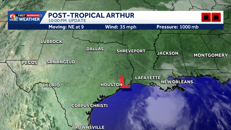 Arthur now post-tropical, Louisiana will be lashed with rain