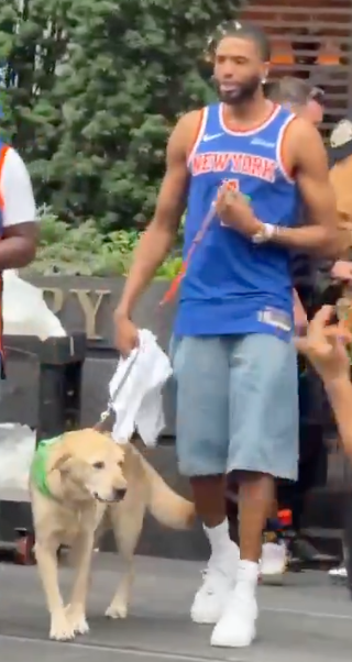 Mikal Bridges brings his dog to Knicks’ championship parade