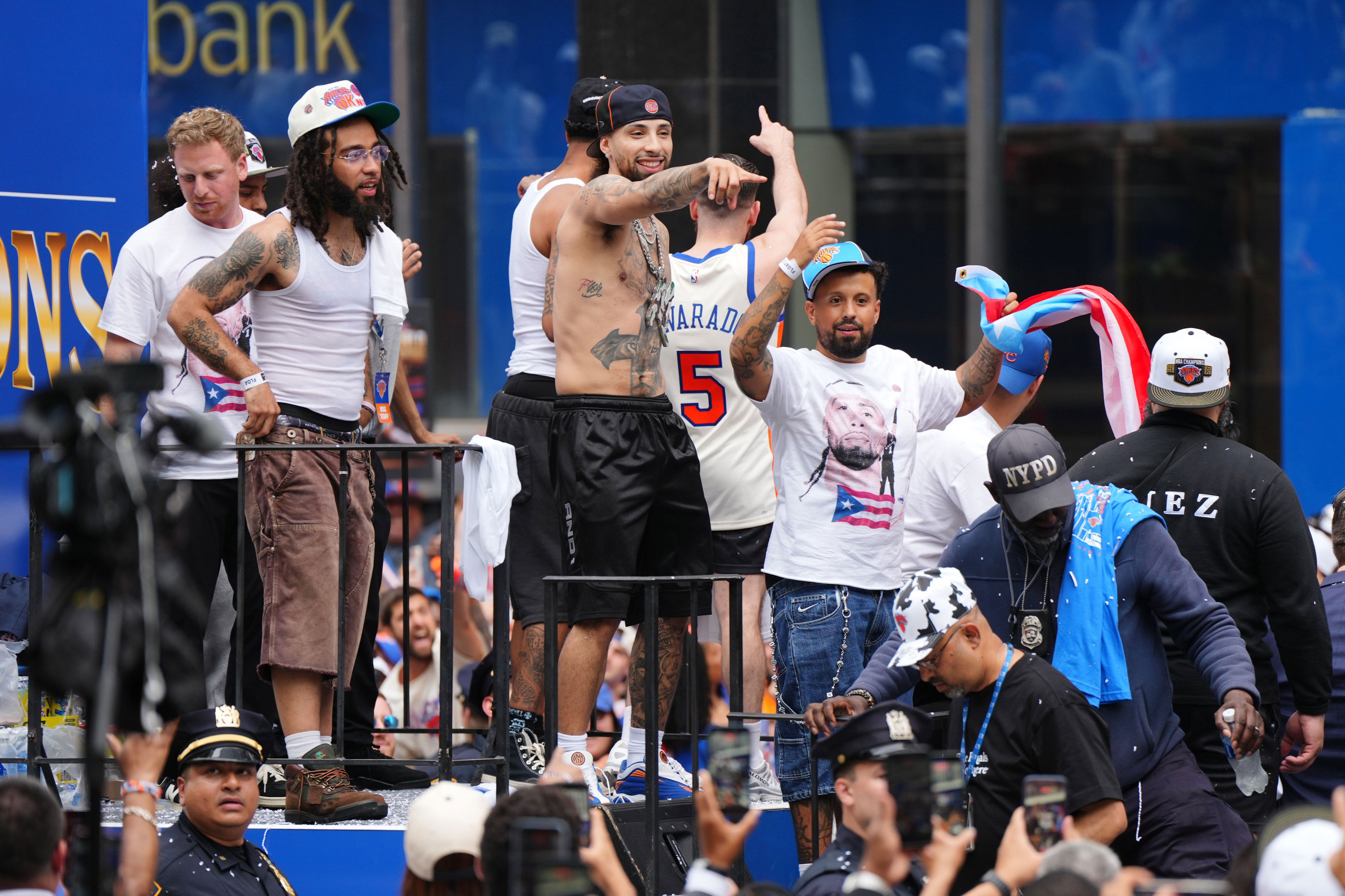 Jose Alvarado gets wild on float with boombox during Knicks parade