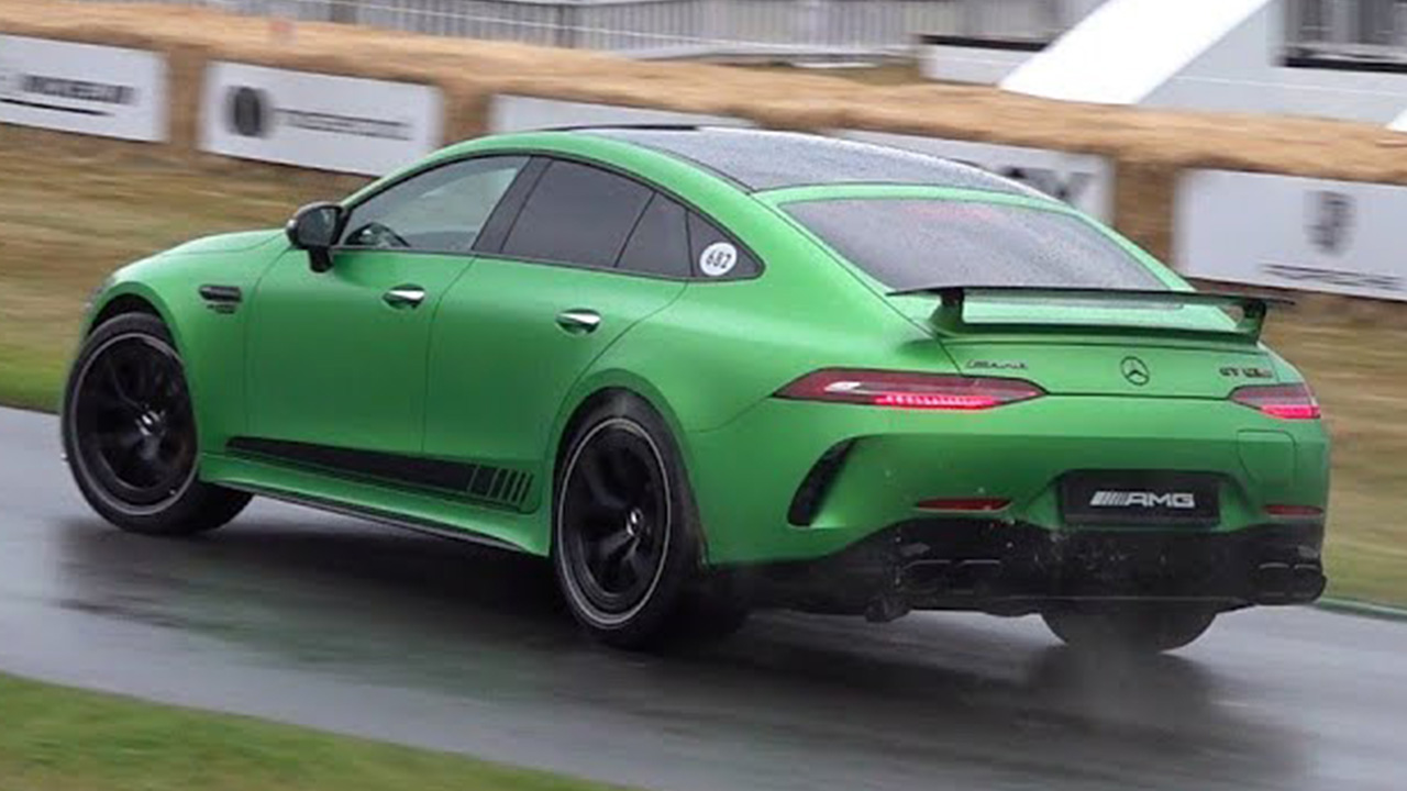 843HP Mercedes AMG GT63 S E Performance launches hard in the rain
