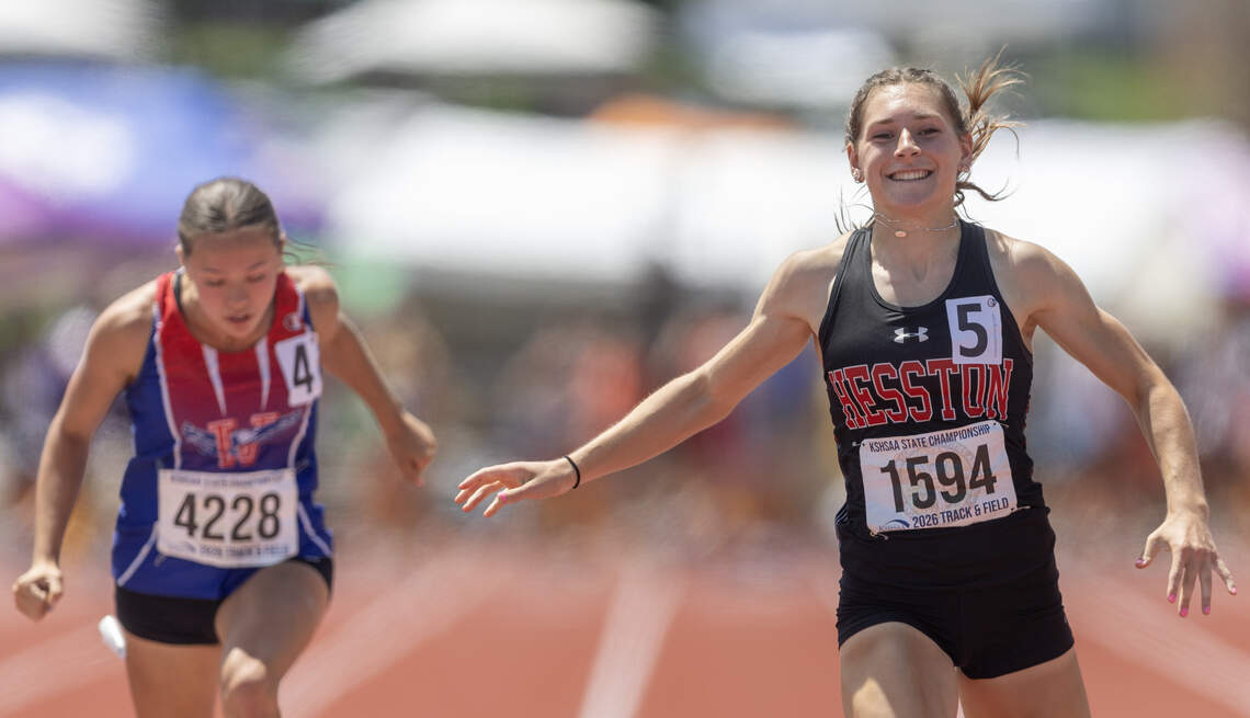 Hesston senior Ashley Lehman completed her second straight four-gold performance at the Kansas state track and field meet, as she finished her career with Class 3A state meet records in all four of her events.