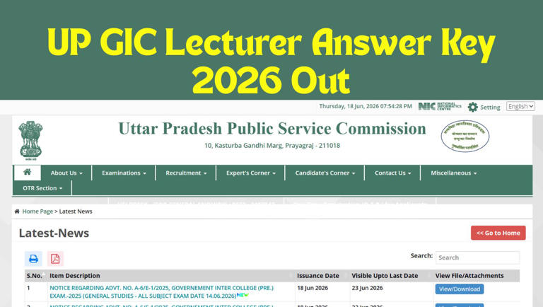 UP GIC lecturer answer key 2026 released at uppsc.up.nic.in: Download ...