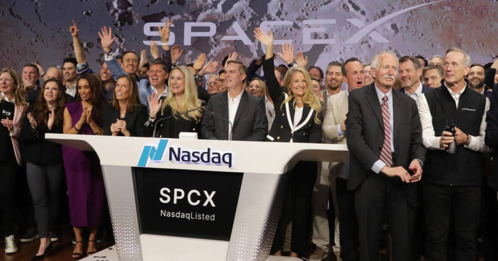 SpaceX celebrates their IPO at the Nasdaq on June 12th, 2026.