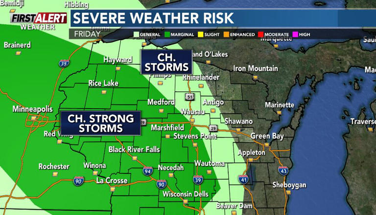 First alert later Friday for showers & chance of strong storms