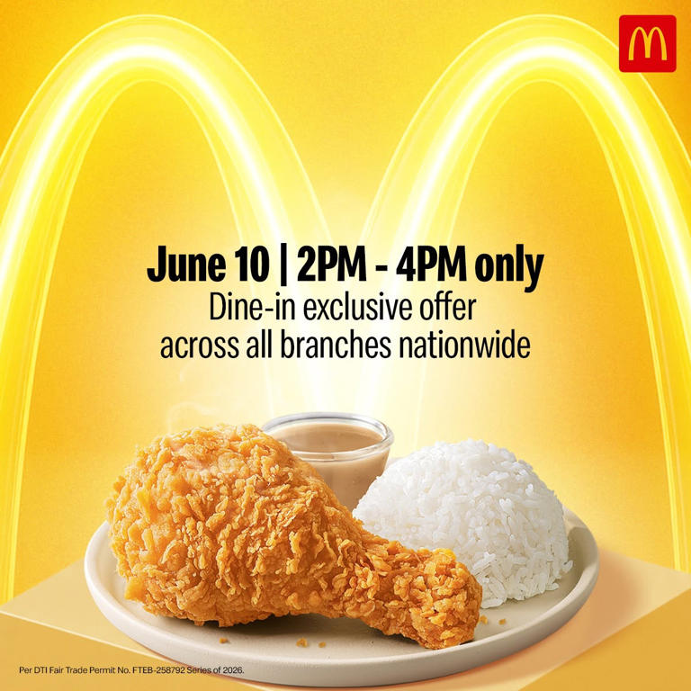 For 2 hours only: How to get free Chicken McDo with rice on June 10