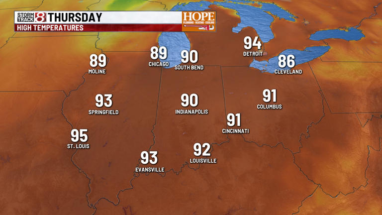 Scattered storms continue today, hottest air of the season mid-week ...