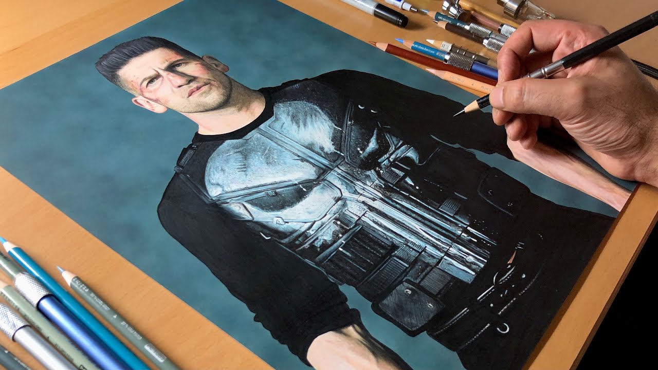 Drawing the Punisher Jon Bernthal incredible timelapse portrait art