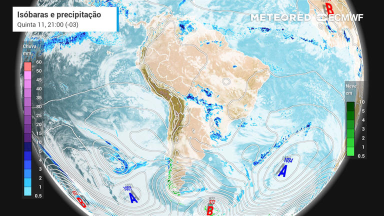 Ciclone e intensa frente fria deixam em alerta 10 estados do centro-sul; confira a previsão