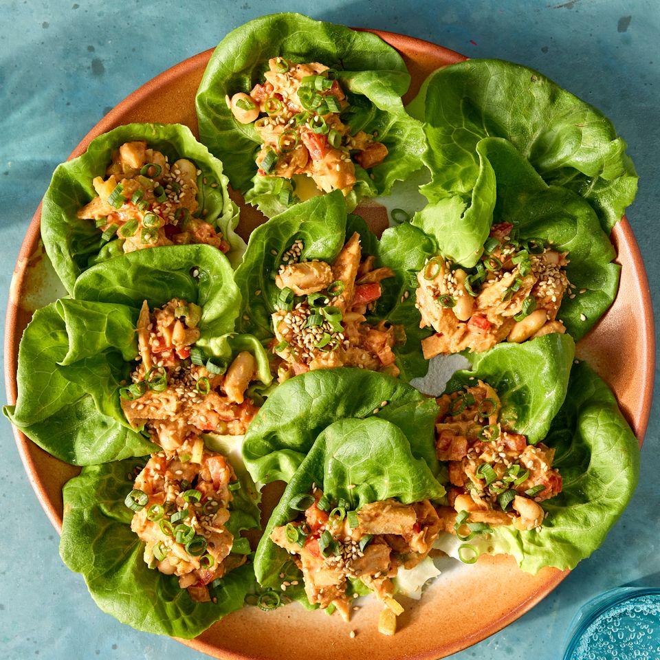 A recipe image of Tuna-White Bean Salad Lettuce Wraps.