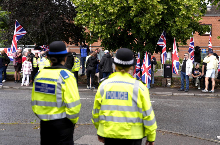 Protesters during an Enough is Enough protest outside the Highfield Hotel in Southampton, after a man from Sudan was arrested over a knife attack in Belfast (Andrew Matthews/PA) (PA Wire)