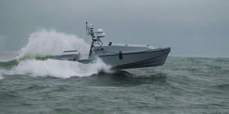 The Corsair, a 24-foot Autonomous Surface Vessel built by Austin-based Saronic, was used to rescue the crew of a U.S. Apache helicopter downed near Hormuz. (Saronic)