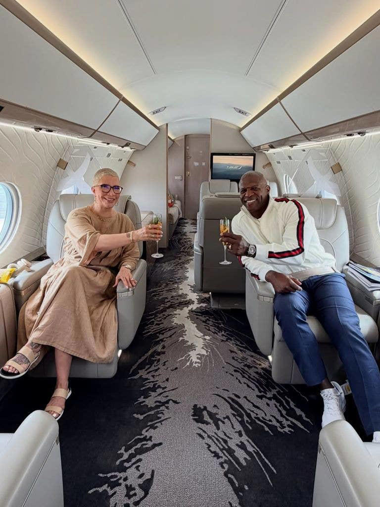 Terry Crews and his wife Rebecca King-Crews shared a photo of themselves on a private jet enroute to Monaco
