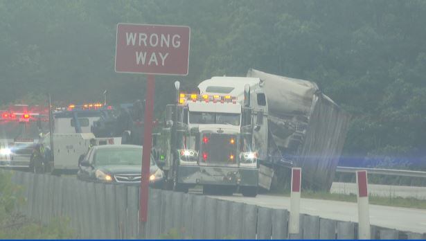 Semi rollover closes Route 50 westbound lanes for hours