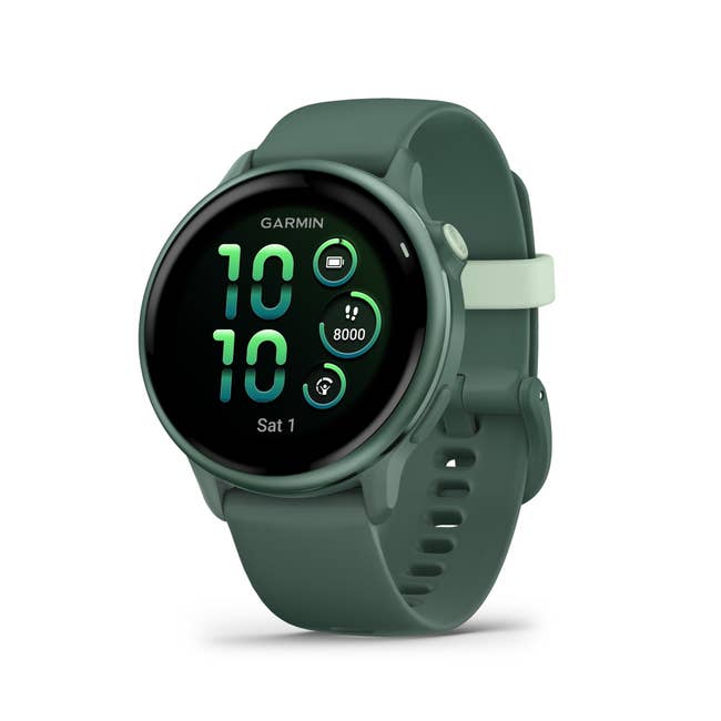Smartwatch displaying time, date, and step count, with a sleek band, suitable for fitness tracking and everyday use