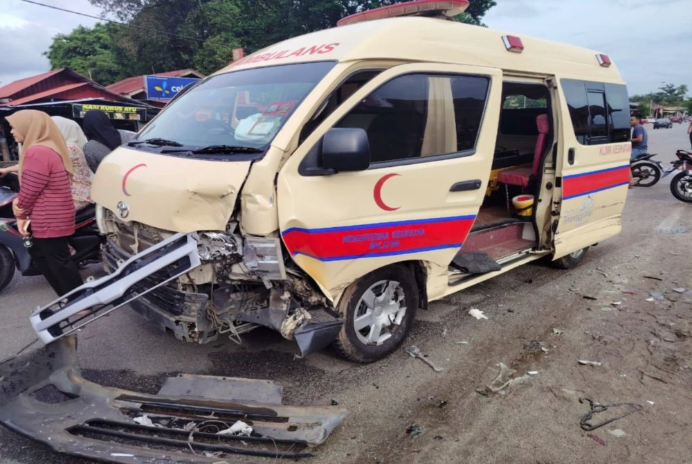 Ambulance carrying two accident patients involved in three-vehicle crash