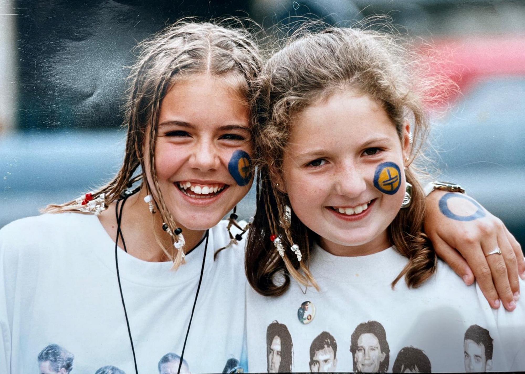 Victoria Williams, right, with friend Elaine Tollitt at a Take That concert in the 1990s.