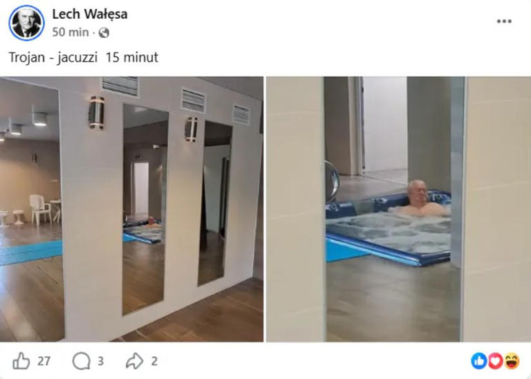 Lech Wałęsa relaksuje się w uzdrowisku. Pochwalił się zdjęciami z jacuzzi