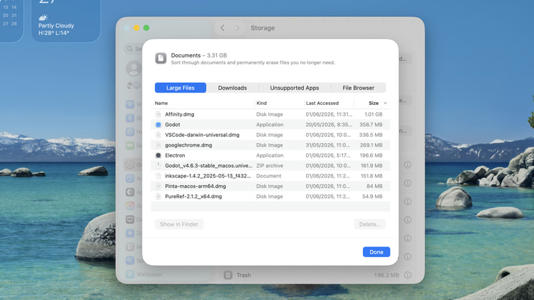 Seeing large files taking up storage space on a Mac