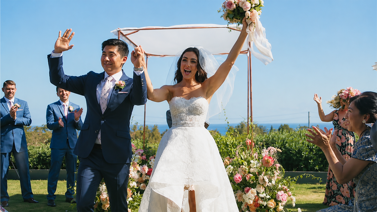 White and green celebration style for a modern California wedding