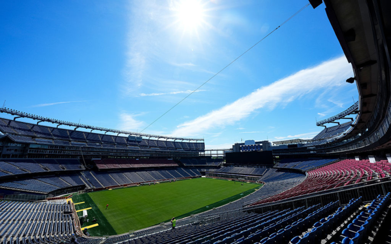 A general view of the field preparations inside Gillette Stadium ahead of the FIFA World Cup 2026 at Boston Stadium on May 26, 2026 in Boston, Massachusetts.
