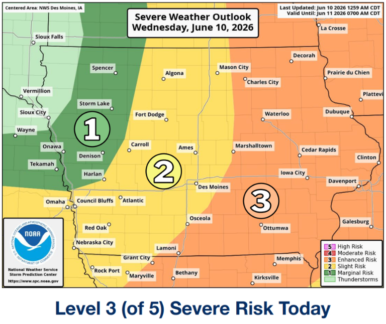 Iowa severe weather outlook for today includes hail, tornado risk