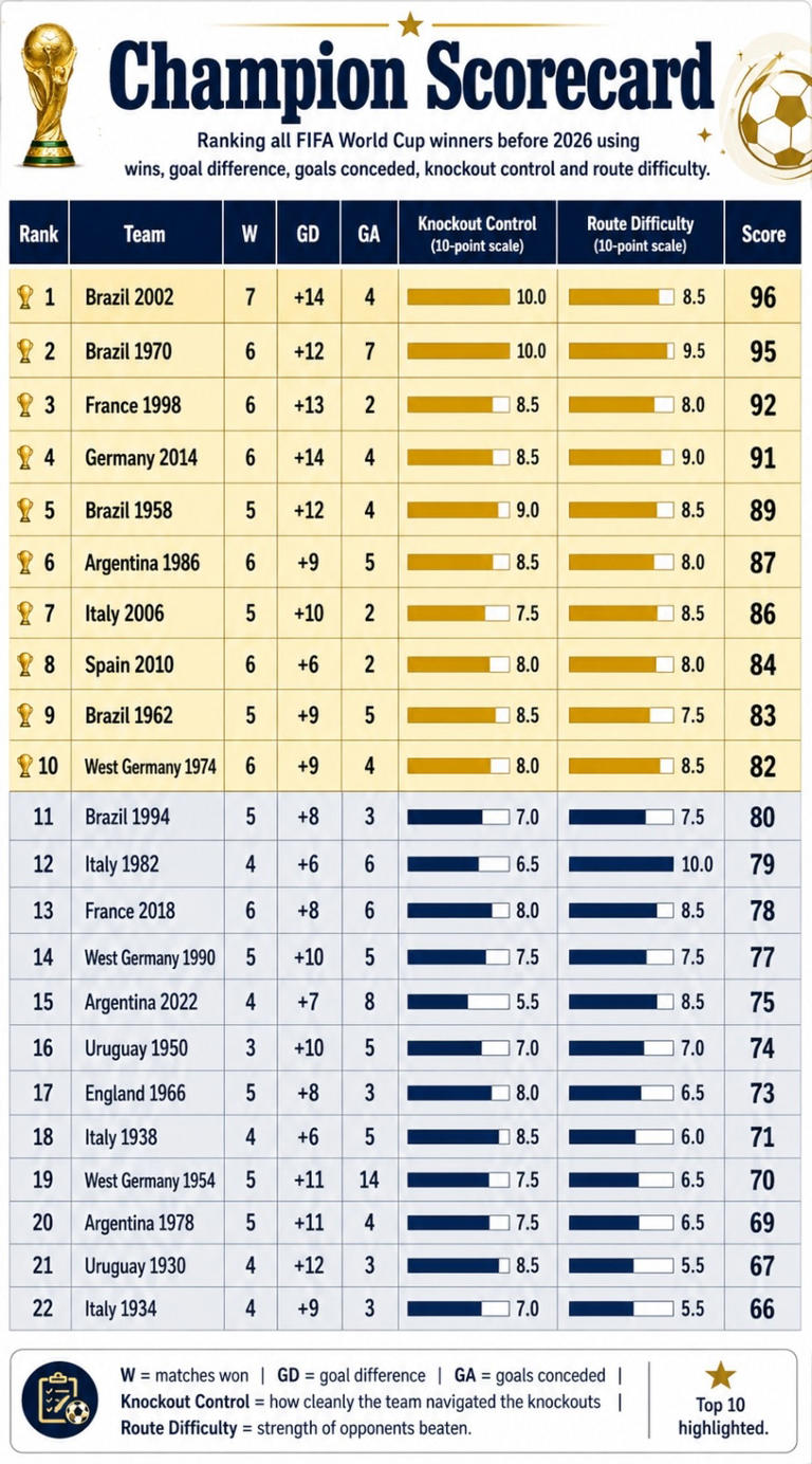 Ranking every FIFA World Cup winner before 2026 changes football's ...