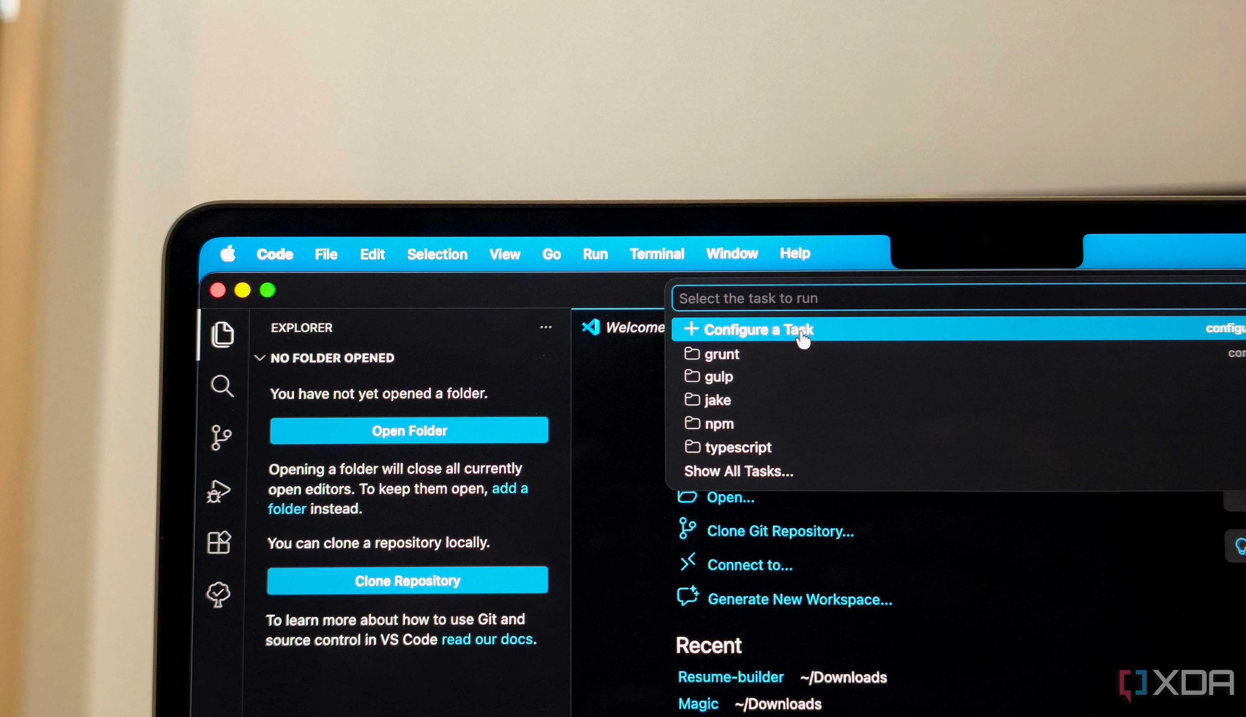Screenshot showing task runner in VS Code