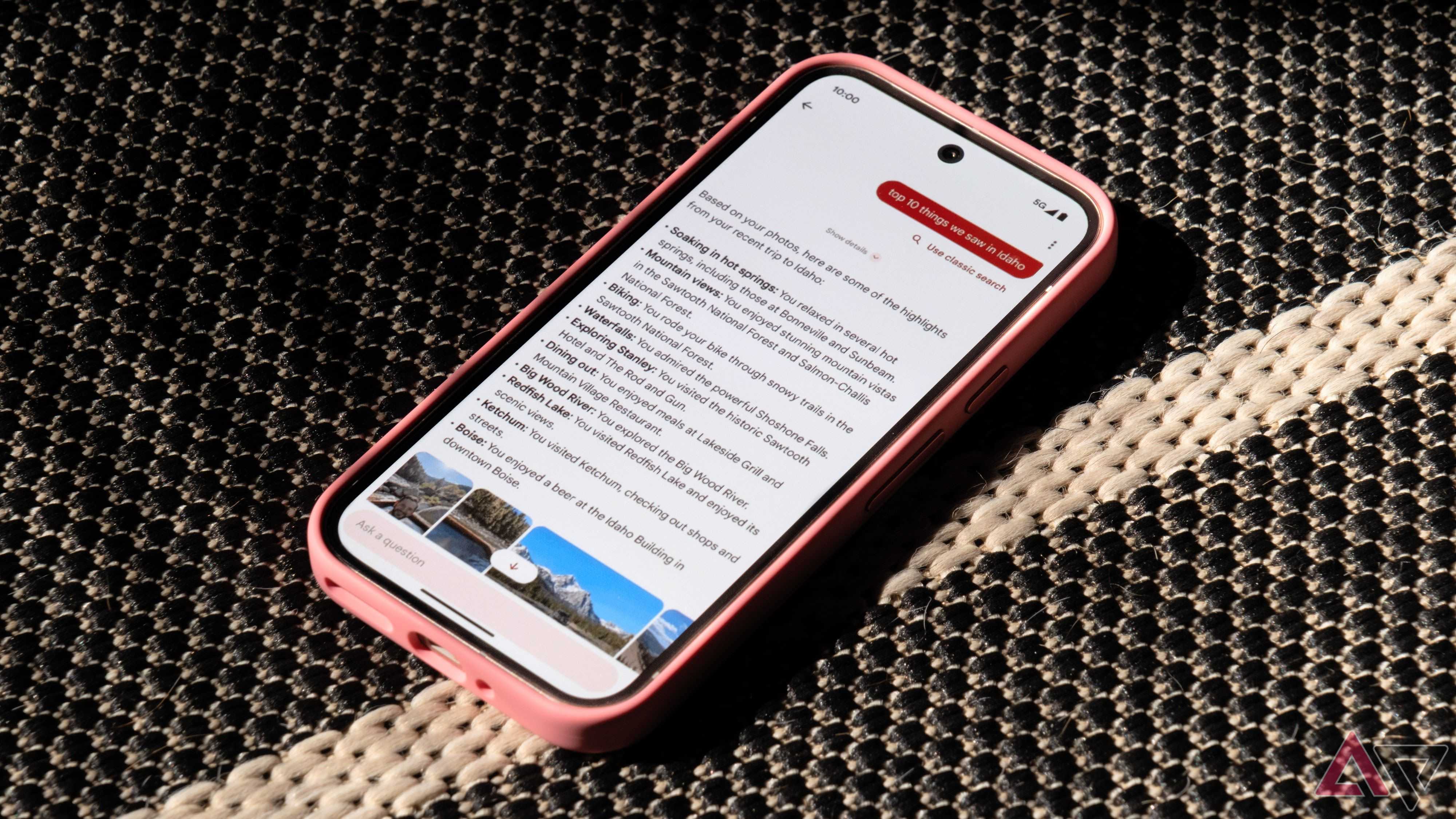 Google's Ask Photos search tool displayed on a Google Pixel 9 smartphone