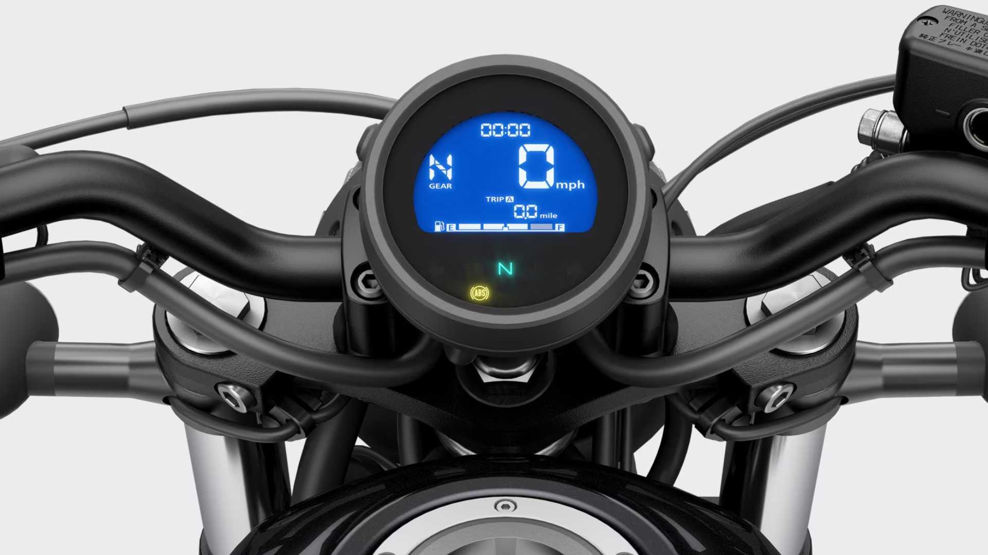 Honda Rebel 500 LCD instrument cluster close-up shot