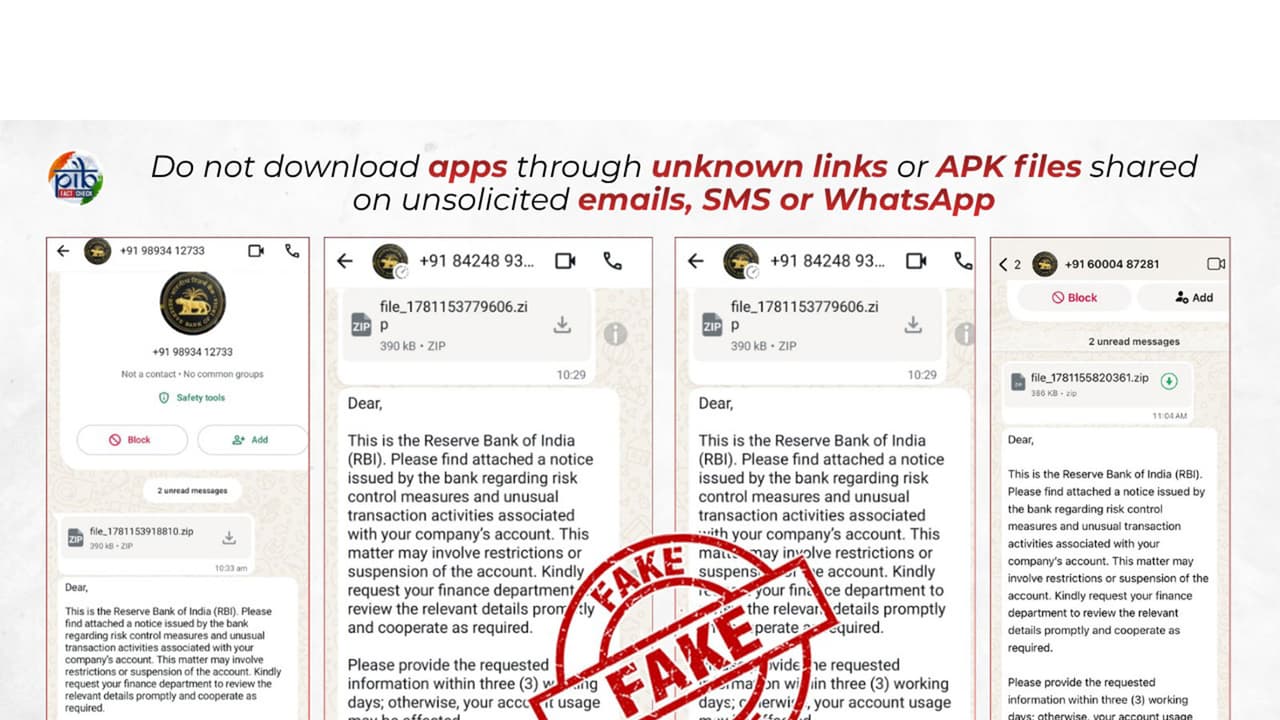 Fake RBI WhatsApp message with APKs targets bank users: PIB alert
