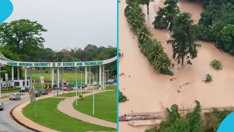 KNUST flooded after downpour, students left stranded