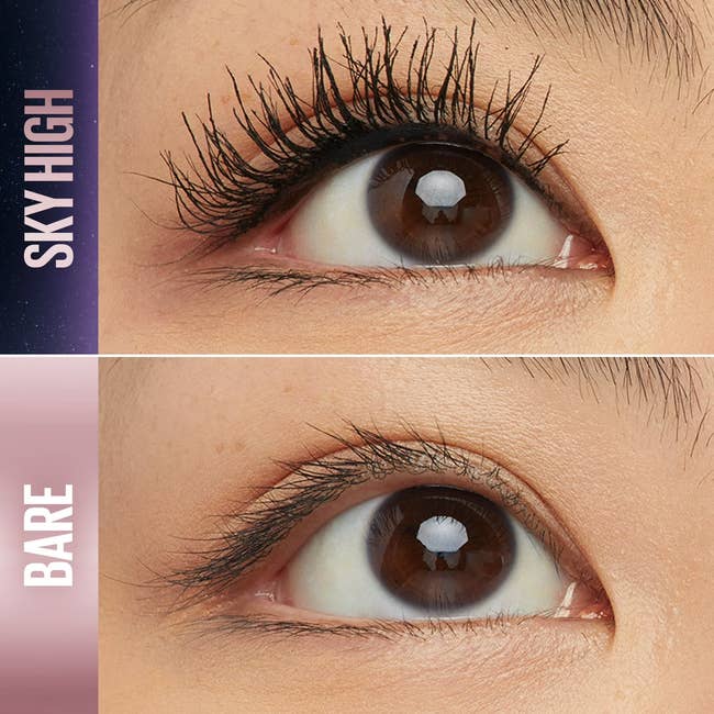 Comparison of eyelashes with mascara labeled
