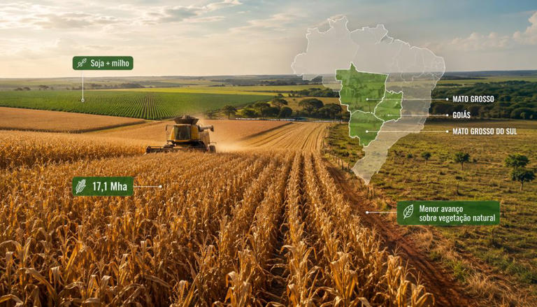 Práticas de manejo do solo, como maior cobertura vegetal e sistemas de dupla safra, ajudam a compensar parte das emissões associadas à mudança de uso da terra.