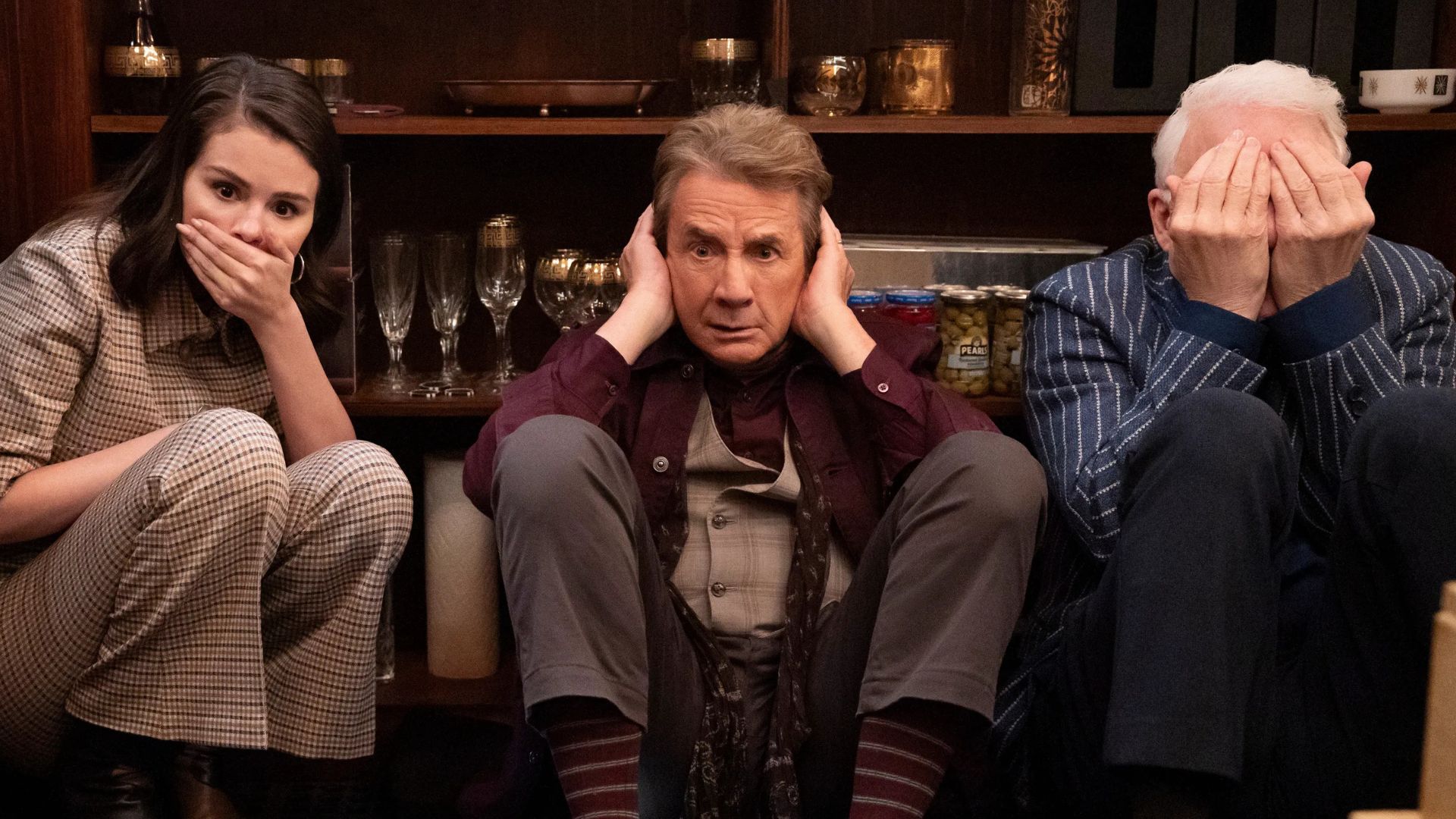 Selena Gomez, Martin Short and Steve Martin reenact the 'hear no evil' trio pose