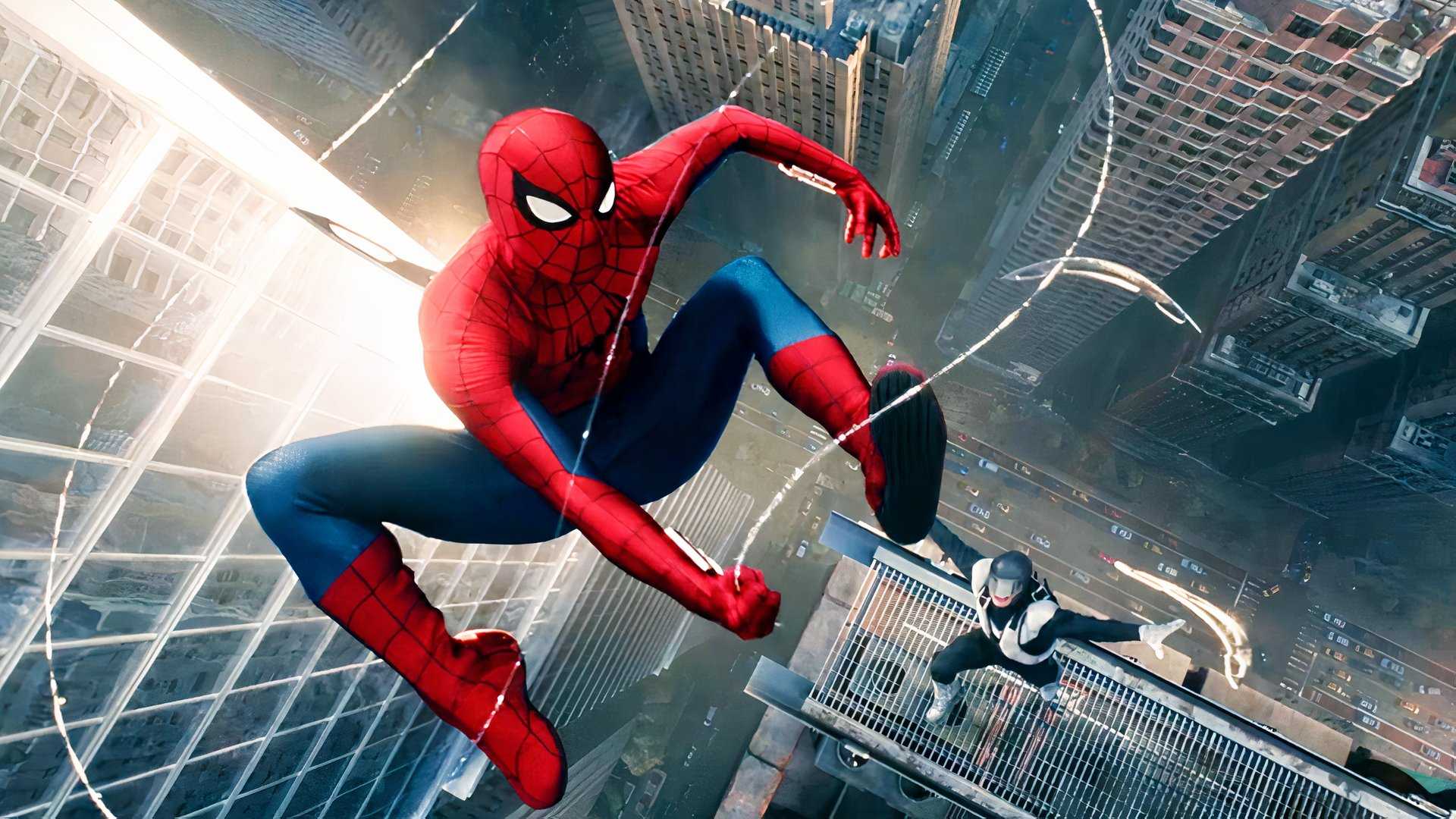 Spider-Man swinging through the city in Brand New Day