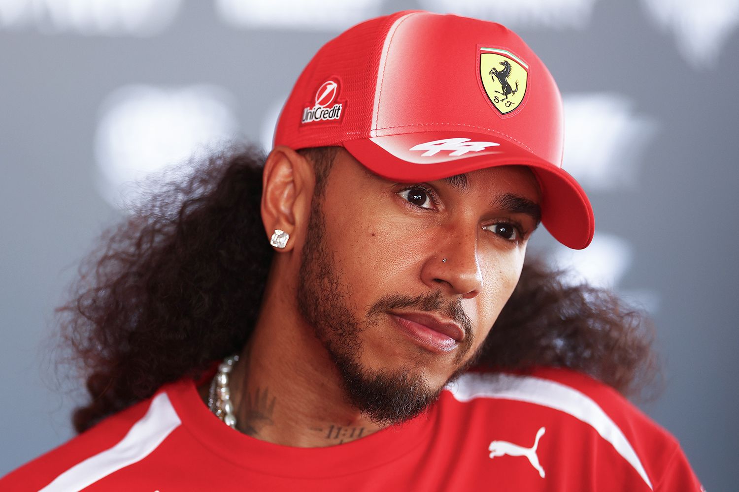 Lewis Hamilton debuts new hairstyle ahead of the 2026 Barcelona Grand Prix on June 11. Credit: Clive Rose/Getty