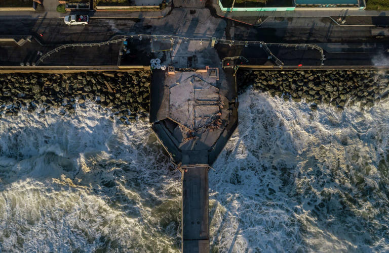 Drone video shows Pacifica pier empty and cracking after emergency closure