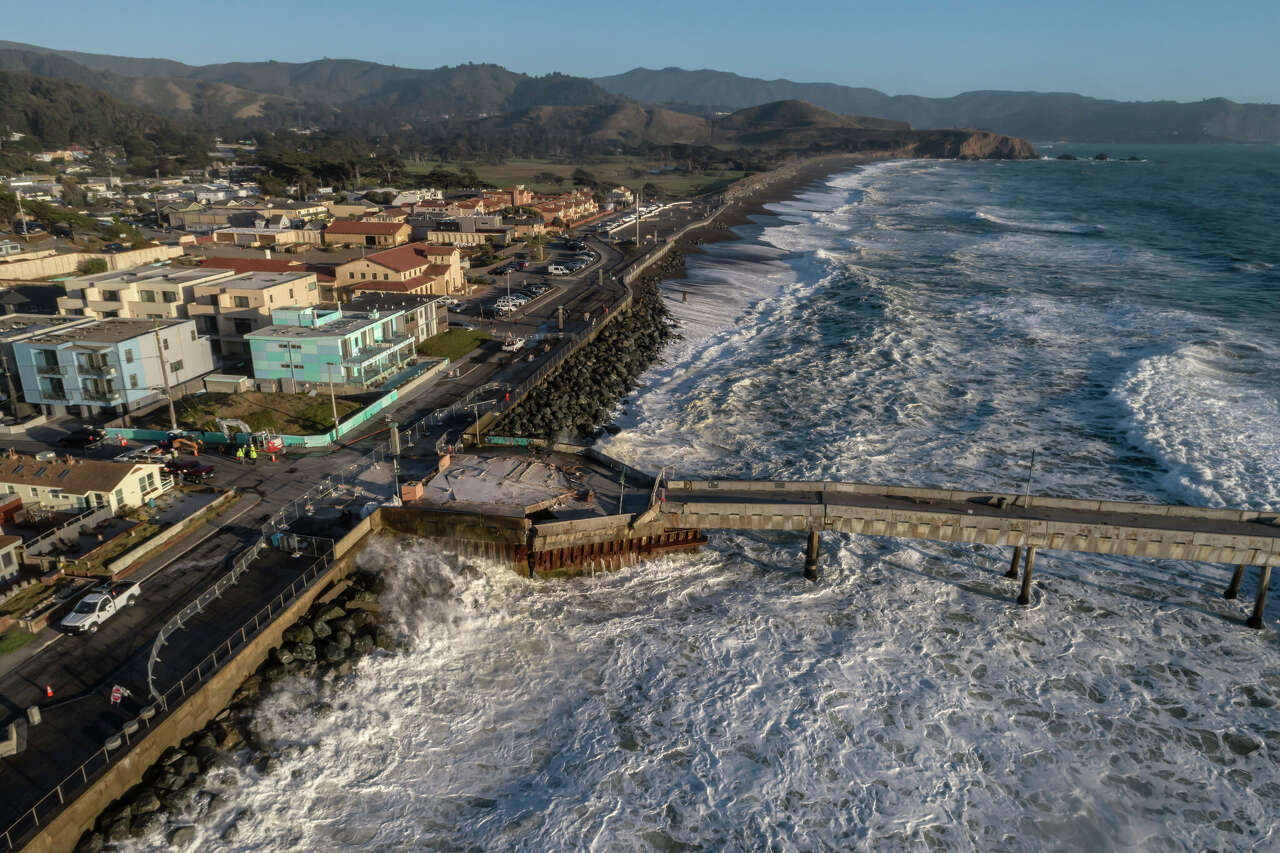 Drone video shows Pacifica pier empty and cracking after emergency closure