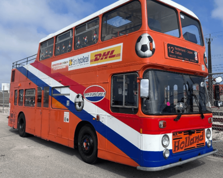 Dutch Orange bus arrives in Dallas after transatlantic voyage for World Cup