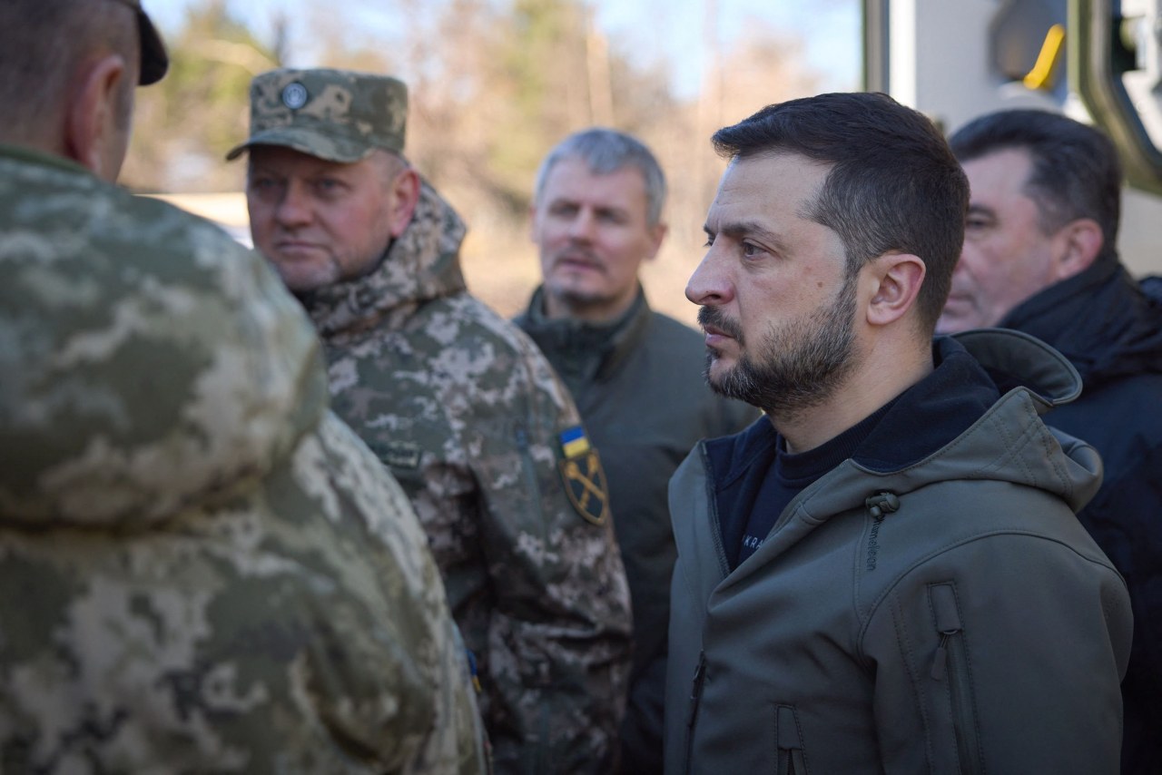 Ukrainian President Volodymyr Zelensky, right, and then commander in chief of Ukraine’s armed forces Gen. Valeriy Zaluzhniy, left, at a training center in 2023.