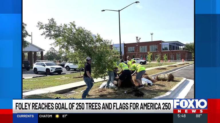 Foley plants 250 trees, raises flags for America 250