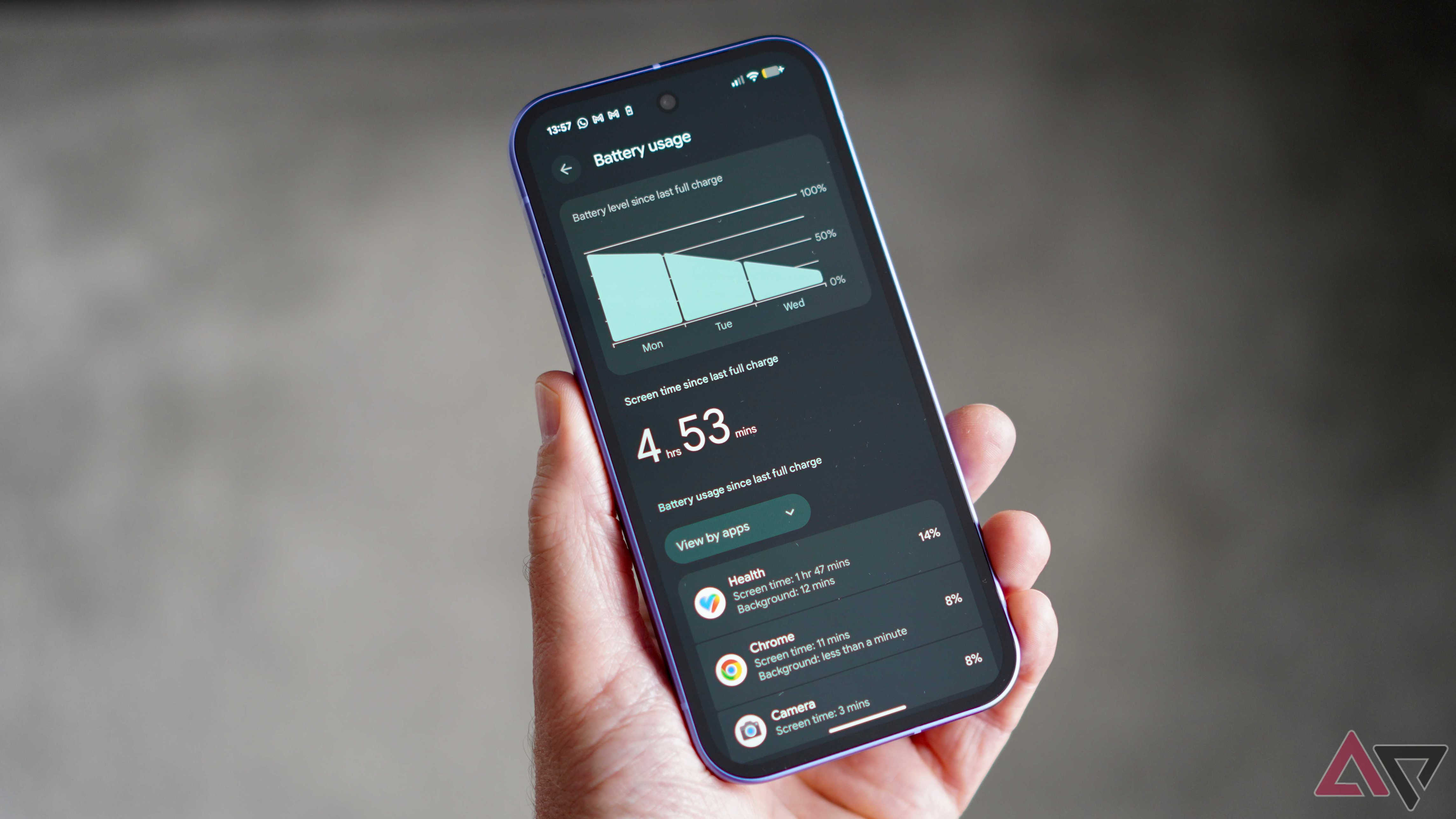 The Google Pixel 10a's battery screen