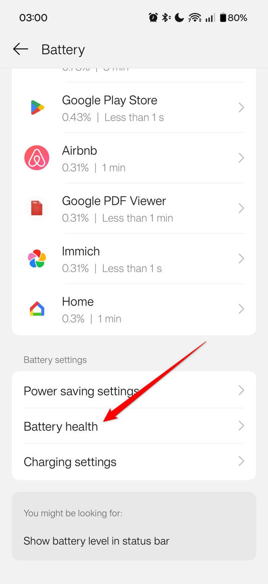 The Battery Health option in Android.