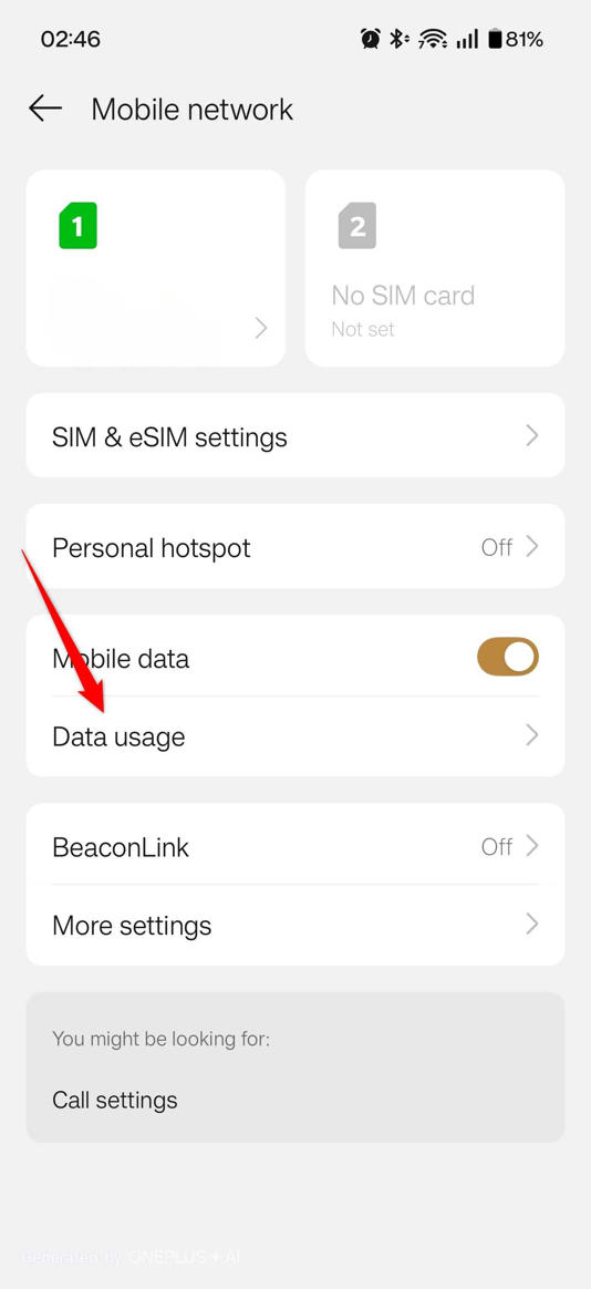 A screenshot of the Mobile network options on the OnePlus 15.